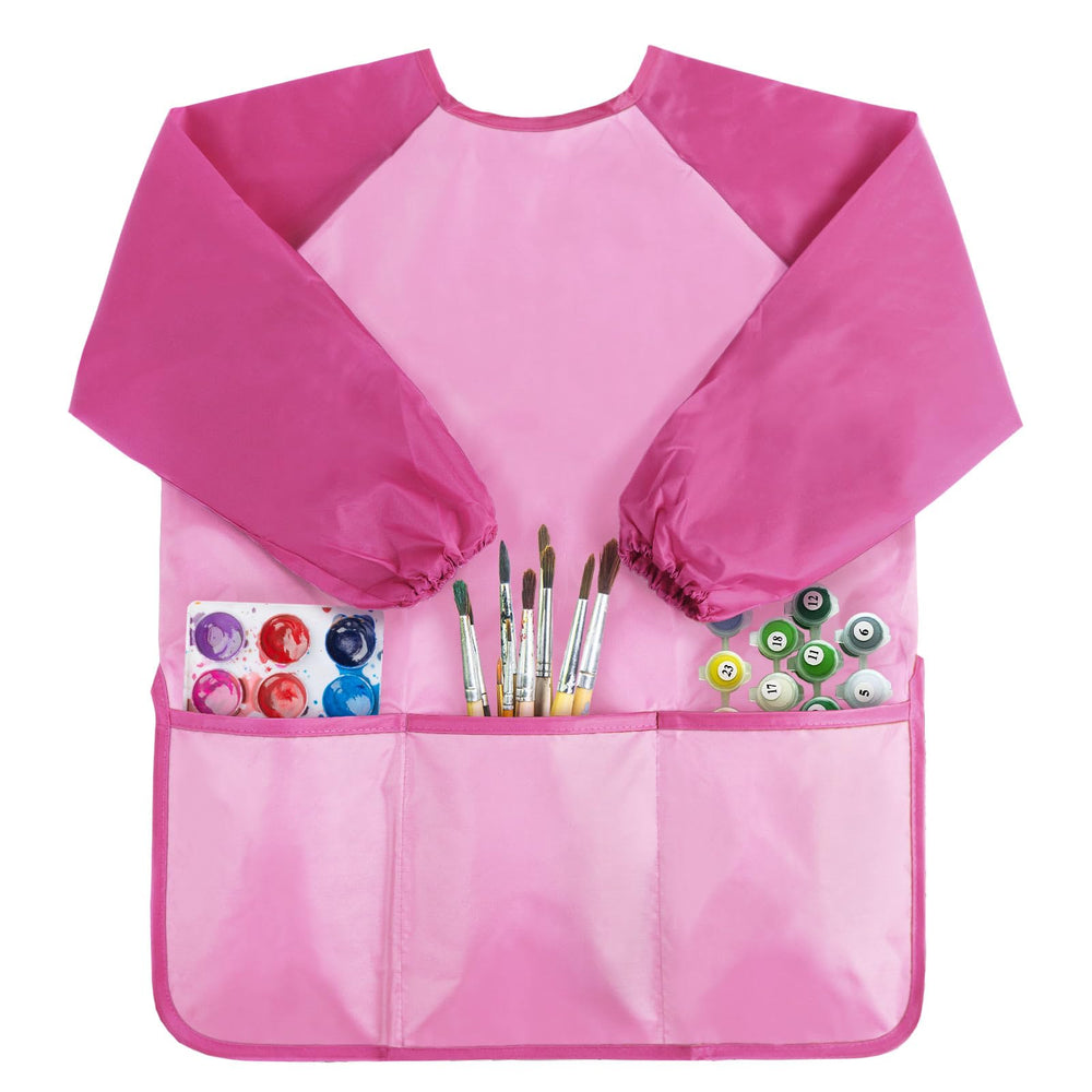 Kopokita Kids Art Smock front view in pink with long sleeves for mess-free painting