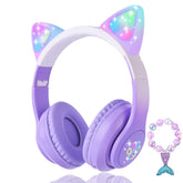 KORABA cat-ear headphones with purple LED lights, ideal for kids.