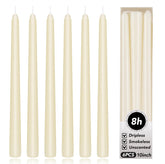 KORCCI Ivory Taper Candles 10in set glowing for elegant table décor.
