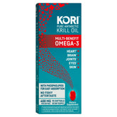 Kori Krill Oil softgels bottle on display supports daily heart and brain health.