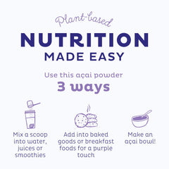 KOS Acai powder in yogurt cup offers convenient plant-based nutrition.