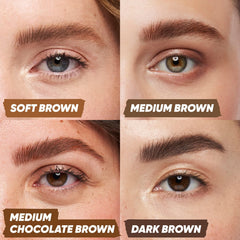 Kosas Air Brow Gel swatches reveal shade range from blonde to dark.