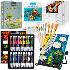 Koseibal acrylic paint set with 18 colors for budding artists to blend.