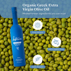 Kosterina olive oil bottle being poured for cooking and sautéing.