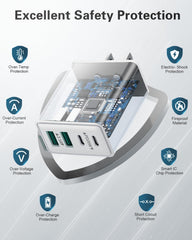 KOUEMGI 40W four-port charger block with dual USB-C and USB-A ports for multitasking.