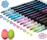 KOUSICOO glitter markers 12-color set for vibrant dual-color outlines on paper and crafts.