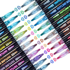 KOUSICOO glitter markers outline pens create luminous double lines for bold art outlines.