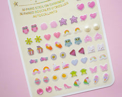 Koutey stick-on earrings heart unicorn design for everyday wear.