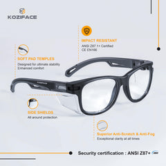 KOZIFACE E52 side shields extend protection from debris and splashes.