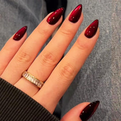 KQueenest burgundy glitter almond nails sparkle boldly for celebrations