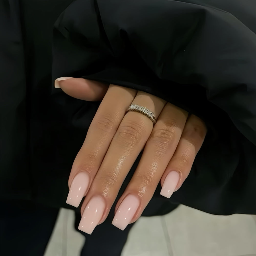 KQueenest dusty pink long coffin nails front view for an elegant daily look