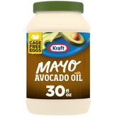 Kraft Avocado Oil Mayonnaise jar top view highlighting creamy spreadability