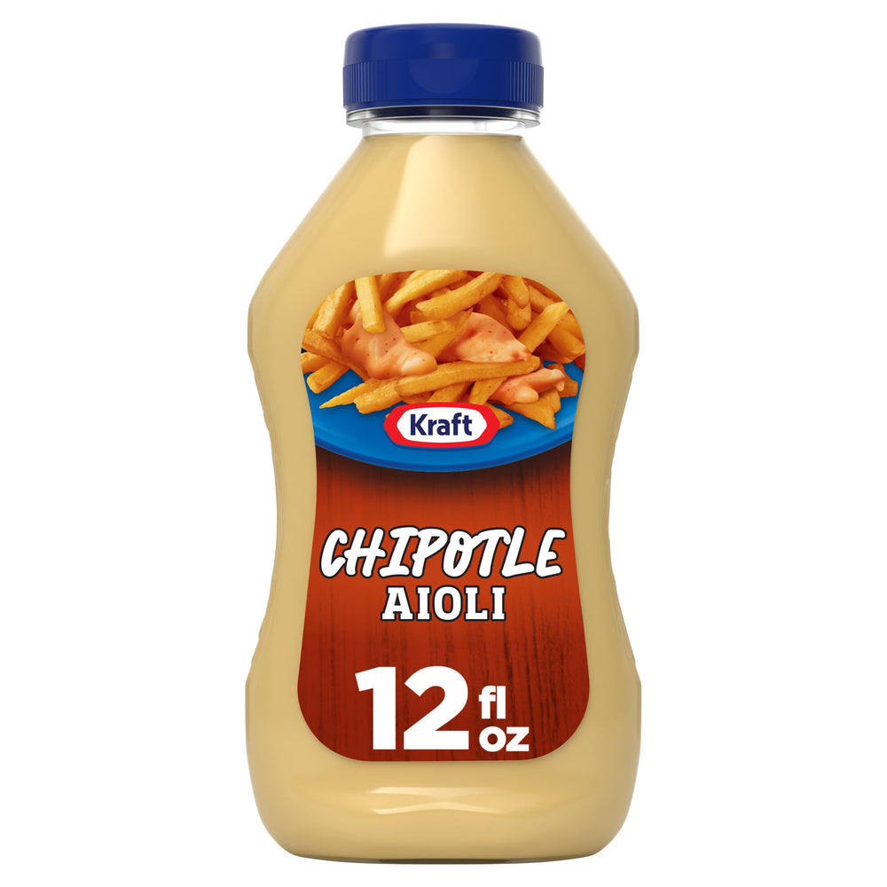 Kraft Chipotle Aioli bottle pouring for smoky, creamy flavor enhancement.