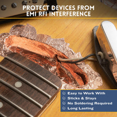 Kraftex copper tape shielding for guitars to reduce interference.