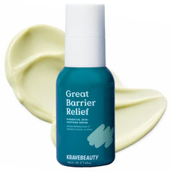 KraveBeauty Great Barrier Relief Serum bottle showing gentle hydration for dry skin