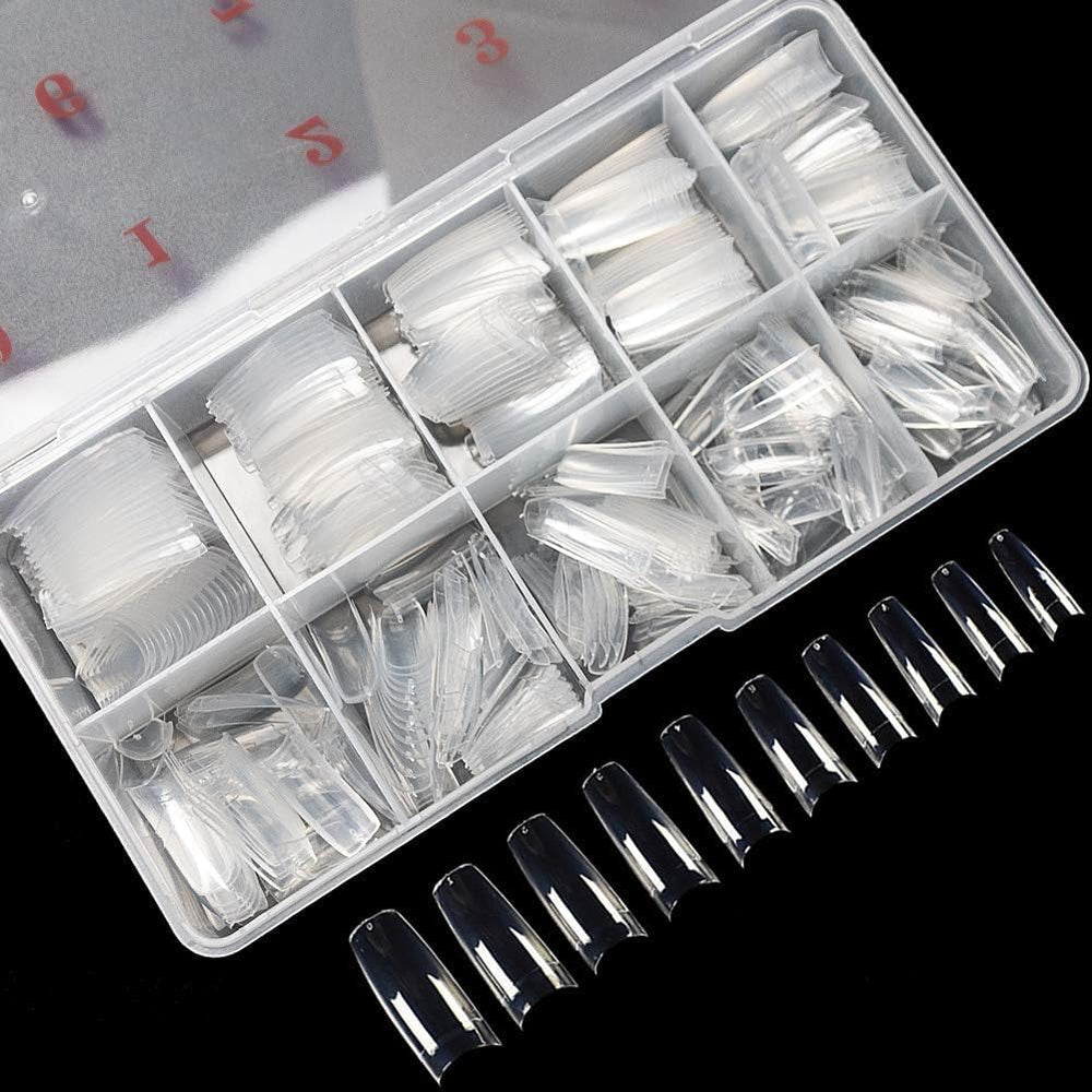 Krofaue clear nail tips box with ten sizes for precise DIY fitting