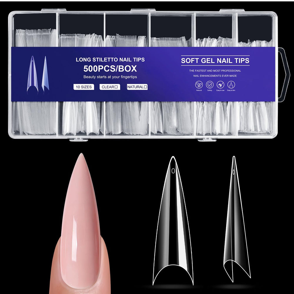 krofaue extra-long stiletto tip bundle on display, durable for long wear and easy shaping