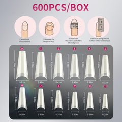 Krofaue 600-piece nail tips set showing 12 sizes for a perfect fit