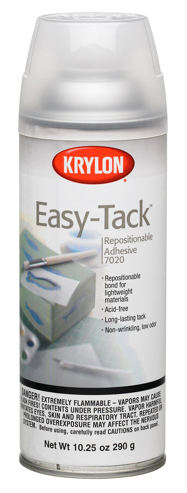 Krylon Easy-Tack repositionable adhesive spray can for versatile crafting projects.