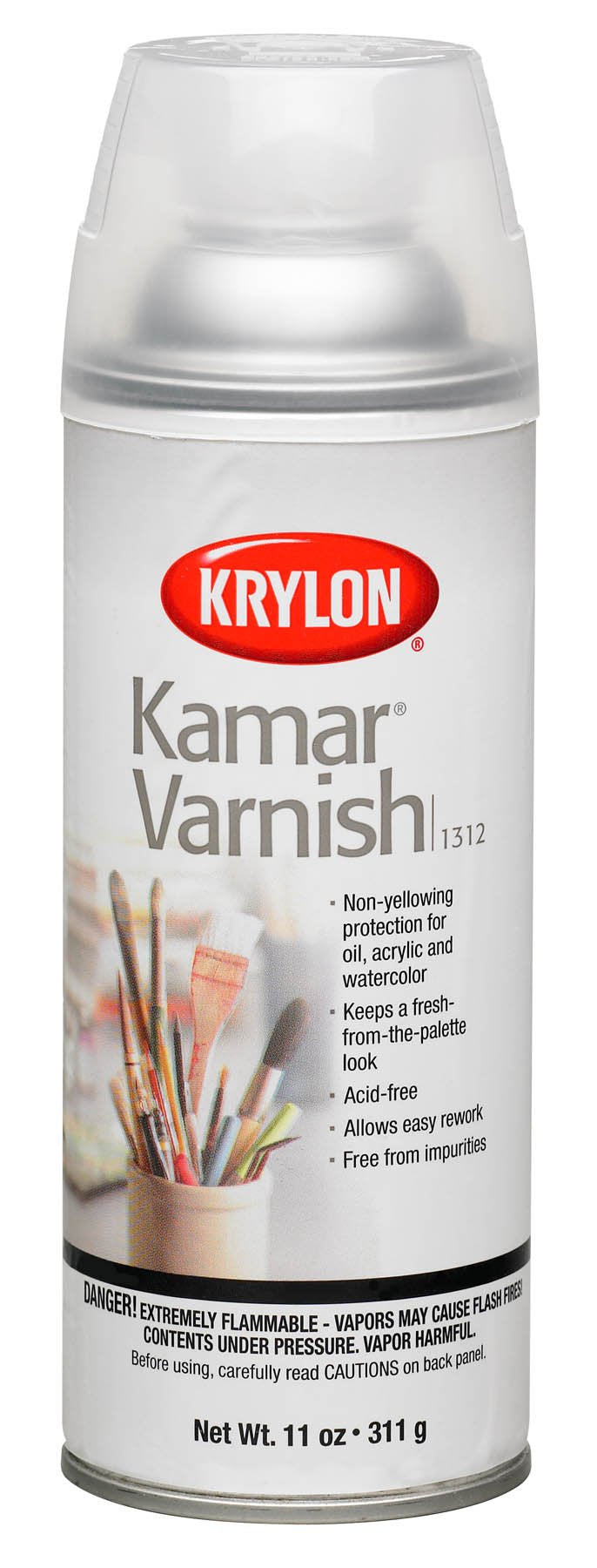 Krylon Kamar Varnish aerosol matte finish bottle protects paintings