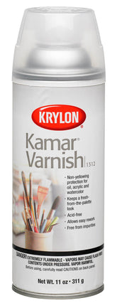 Krylon Kamar Varnish aerosol matte finish bottle protects paintings