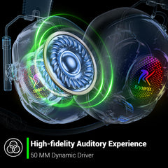 Krysenix headset showing 50‑hour battery life for long sessions