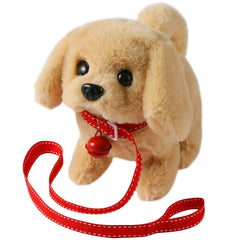 KSABVAIA plush golden retriever toy walking demonstrates soft motion for imaginative play.