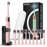 Kuicur Sonic Electric Toothbrush pink front view, ergonomic grip for comfortable daily brushing.