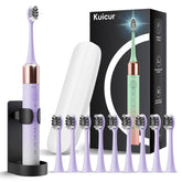 Kuicur Sonic Toothbrush purple front view, ergonomic handle for comfortable family brushing.