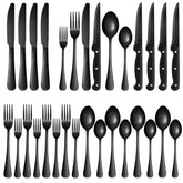 KUIHT 24-piece black silverware set arranged for four with a modern dining look
