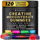 KUKALY Creatine Gummies bottle front promotes convenient, on-the-go training support.