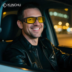 Kunchu over-glasses fit night-driving glasses worn over prescription frames for safer night travel