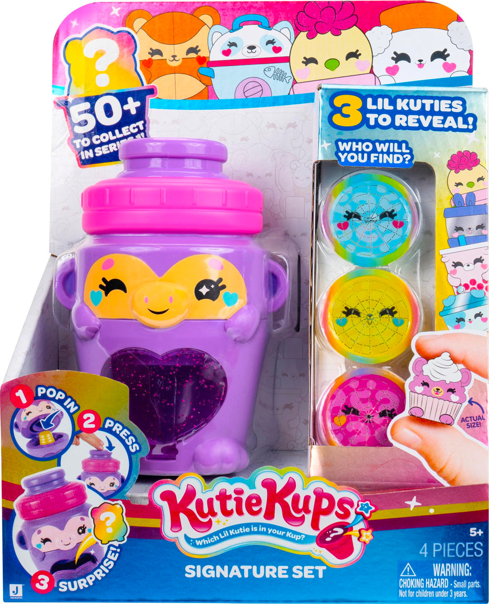 Kutie Kups purple water bottle monkey viewed for on-the-go play and color pop.