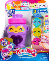Kutie Kups purple water bottle monkey viewed for on-the-go play and color pop.