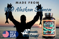 Kwee-Jack Fish Co. Wild Alaskan Salmon Oil label highlighting ingredients and dosage.