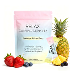 KXVUDE Relax Calming Drink packets on display for on the go stress relief