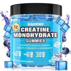 Kynaz Creatine Monohydrate Gummies in a blueberry bottle for convenient daily use.