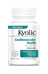 Kyolic Aged Garlic Extract 250 bottle close-up highlighting label for daily cardiovascular support.