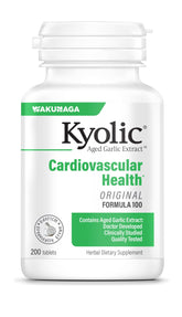 Kyolic Aged Garlic Extract Formula 100 bottle showing odorless cardiovascular support potential.