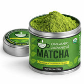 Kyoto Dew Matcha ceremonial tin front, inviting daily ritual in vibrant green powder.