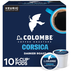 La Colombe Corsica dark roast K-Cup pods ready for Keurig machines, bold daily coffee.