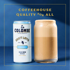 La Colombe Double Draft Latte in a glass shows smooth froth