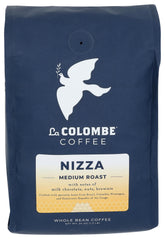 La Colombe Nizza medium roast package showcases fresh whole beans for home brewing.
