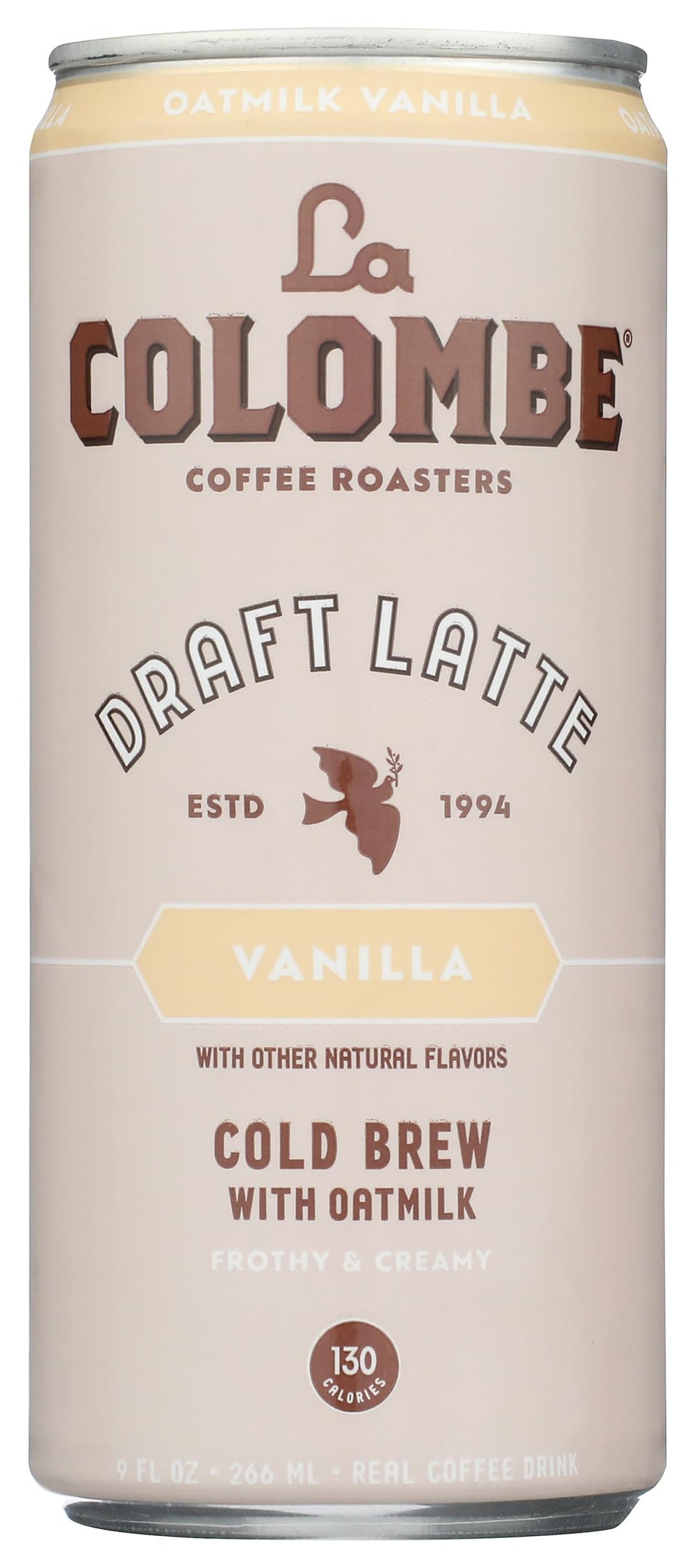 La Colombe Oatmilk Draft Latte vanilla can, dairy-free vanilla flavor for on-the-go.
