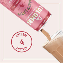 La Colombe Strawberry Mocha Draft Latte can side view, portable daily pick-me-up