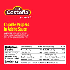 La Costeña chipotle peppers in adobo sauce close-up shows rich color and aroma