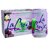 La Croix Blackberry Cucumber can closeup showing refreshing flavor and zero calories.