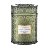 LA JOLIE MUSE eucalyptus-alpine-sage candle in a daisy-embossed jar adds elegant ambiance