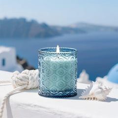 LA JOLIE MUSE Santorini Salt Air candle 6 oz packaging communicates quality and style.