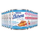 La Lechera sweetened condensed milk 12-pack front view for festive treats.